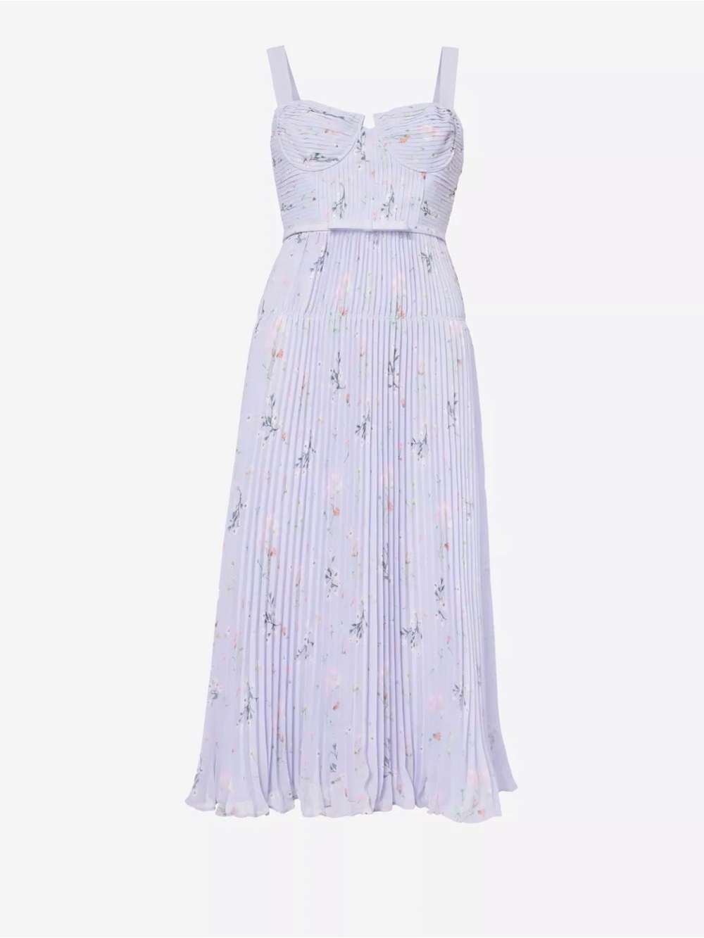 Self-Portrait Lilac Floral Print Pleated Sweetheart Neck Chiffon Midi Dress 6